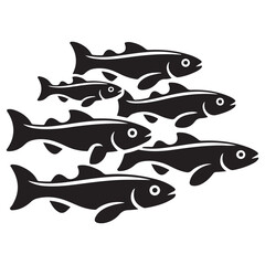 Fototapeta premium Set of Vector Black silhouette flock of fish. Element for your design. Logo template. with white background