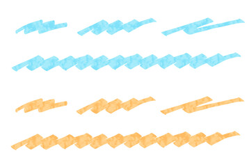 マーカーペンで描いたようなアンダーラインセット：水色　オレンジ 水彩風
