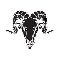 Mountain goat head mascot silhouette icon with aggressive expression monochrome style vector illustration