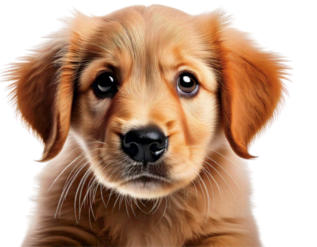 Adorable golden puppy portrait, painted style. Perfect for pet websites, childrens books, or heartwarming projects. Innocent expression evokes feelings of love and loyalty.