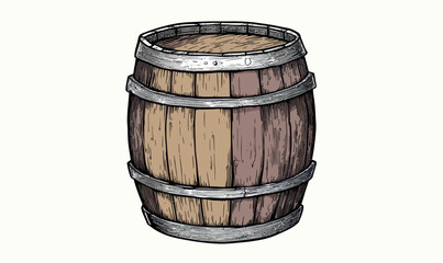 Fototapeta premium Rustic Wooden Barrel Hand Drawn Illustration in Minimalist Engraving Style SVG Vector