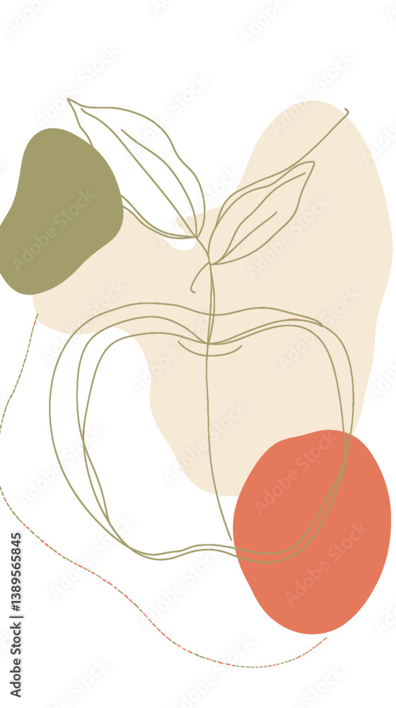 Poster minimalist continuous line drawing apple with abstract background vector
