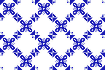 Mexican seamless pattern with traditional blue talavera ceramic tile. Vector illustration. Mosaic design art.