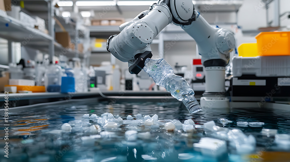 Wall mural a marine engineer developing ocean cleaning robots for waste removal, tech lab with robot prototypes