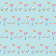 Funny Cute Baby Clothing Textile Seamless Swatch Background. Hand Drawn Doodle Infant Fabric Pattern. Cute Kawaii Whimsical Wrapping, Wallpaper Nursery Design. Vintage Elegant Retro Style. Nappy Cover