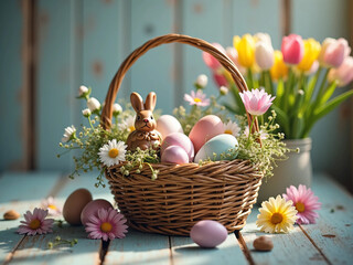 Vibrant Easter Backgrounds – Colorful Eggs, Cute Bunnies, Spring Flowers, and Festive Decor for Celebrations, Greeting Cards, and Digital Media