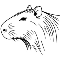 Capybara portrait silhouette one line art