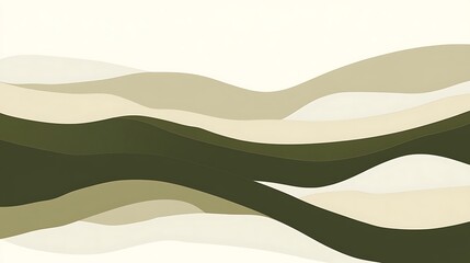 Abstract wavy landscape in muted greens and beige.