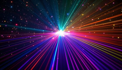 Colorful laser beams radiating outwards from a central point, creating a dynamic and vibrant space