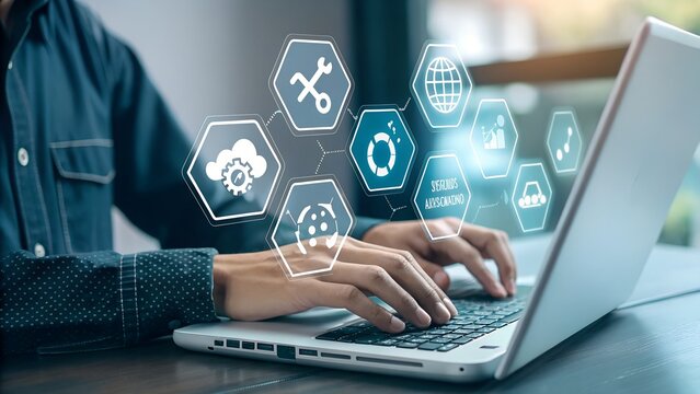 Technical support and customer service concept. Digital icon representing technical support, customer service, and 24/7 assistance. Business technology solutions for global support, service management - Powered by Adobe