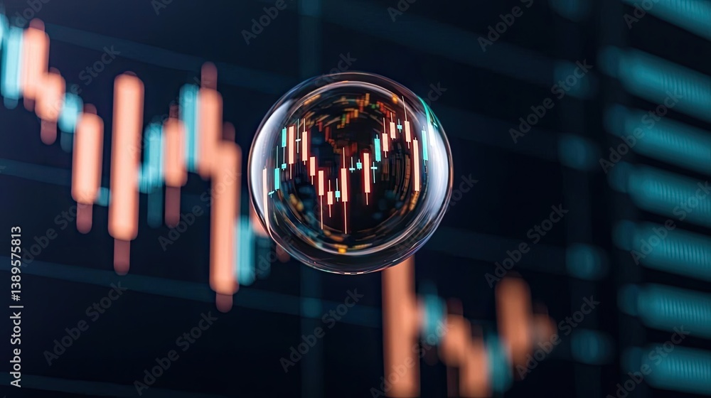 Poster candlestick in crystal globe forecasting financial growth concept. financial analysis with stock mar