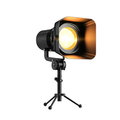 Studio spotlight on tripod bright warm light black equipment,