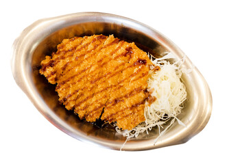 Top view of Katsu curry Curry with Shredded cabbage , focus selective