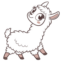 Fototapeta premium A fluffy wooly alpaca stands out against a white background, radiating charm with its cute features and bright eyes. Its playful expression brings a sense of joy and whimsy