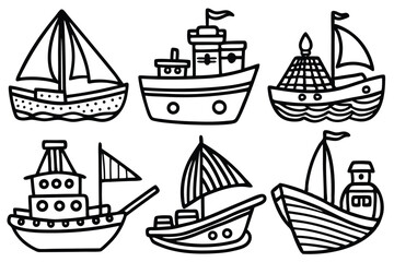 Hand Drawn Boat or Ship Icon – Cute Doodle Outline Clipart for Kids

