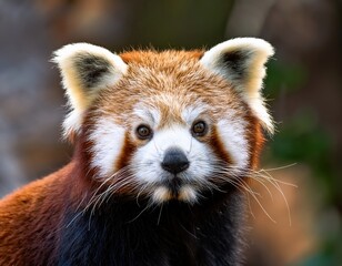 Obraz premium Close-up of a red panda in natural habitat with focused expression