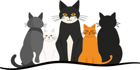 Cute Group of Cats – Colorful Flat Style Cat Illustration