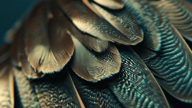 Extreme close-up of bird feather barbs, revealing avian aerodynamics and intricate plumage