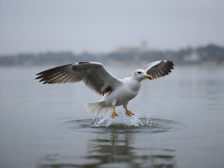 Seagull Landing on Water