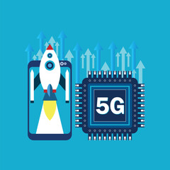 5G chip and mobile network speed concept