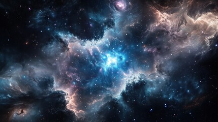 Obraz premium Galactic Nebula in Vivid Cosmic Colors: A Stunning Display of Interstellar Clouds and Stars Illuminated by Ethereal Light in Deep Space, Capturing the Mystery and Wonder of the Universe