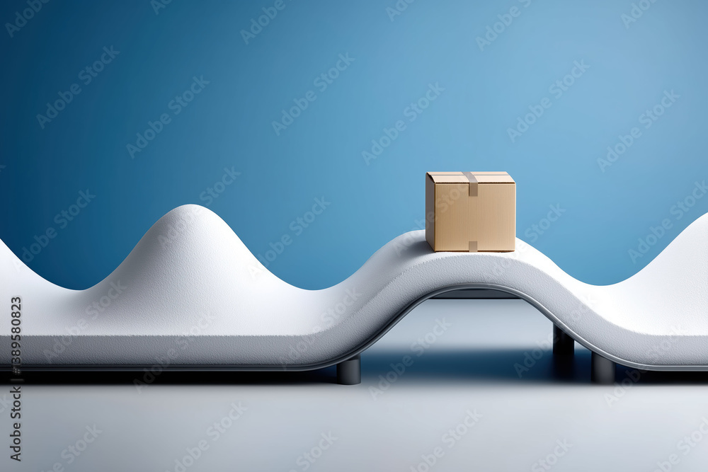 Poster creative representation of logistics shows package resting on smooth surface, highlighting demand fo