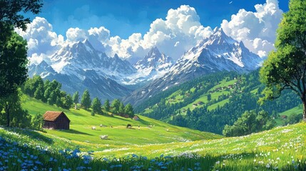 Obraz premium Swiss Alps panoramic view with majestic peaks