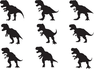 Set Of Black Dinosaur Silhouette