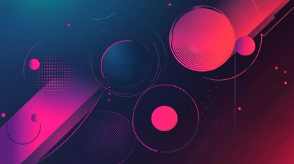 Abstract geometric shapes in vibrant pink and blue gradient.
