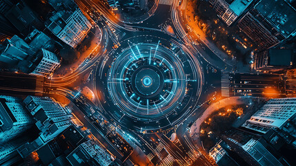 A next gen AI powered traffic management hub, smart city intersections optimizing vehicle flow with real-time analytics, Urban tech style