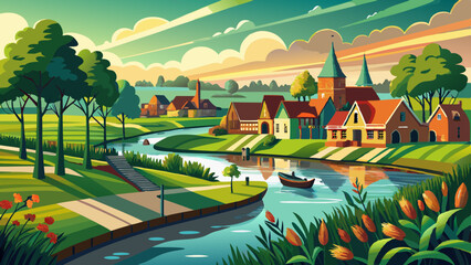 Idyllic view of the river Rotte near the village of Moerkapelle in the Green Heart of Holland.