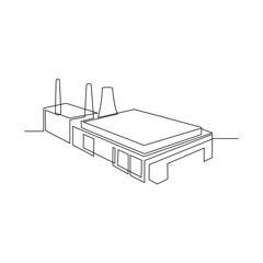 One continuous line drawing of chimney, gas turbine generator and heat recovery steam generator in the power plant industry in simple linear vector illustration. Power plant design concept vector.