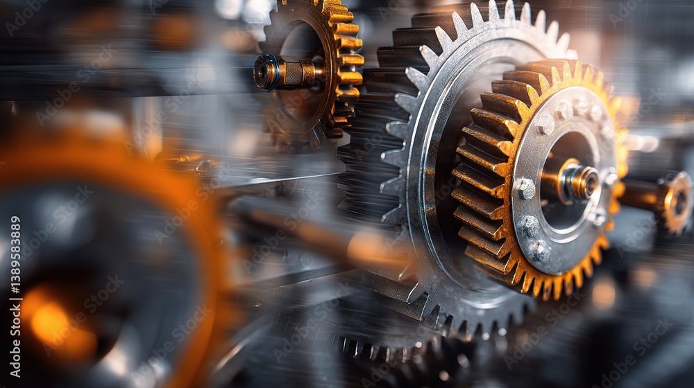 Aufkleber intricate gears mechanism with blurred background in double exposure