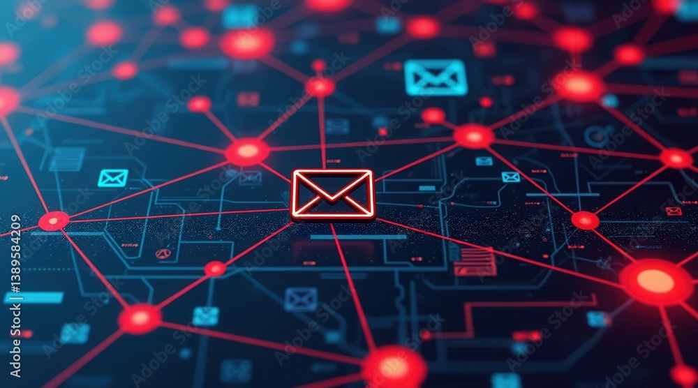 Leinwandbilder cybercrime prevention for small business concept. digital network concept with email symbols and int