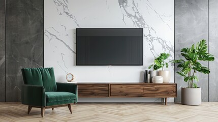 Modern Living Room Interior Design with a Green Armchair
