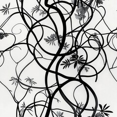 Obraz premium Black pattern illustration. Seamless pattern with background. Curved lines and leaf shape design.