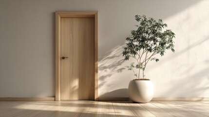 Modern Minimalist Architecture, White empty room Interior background with door