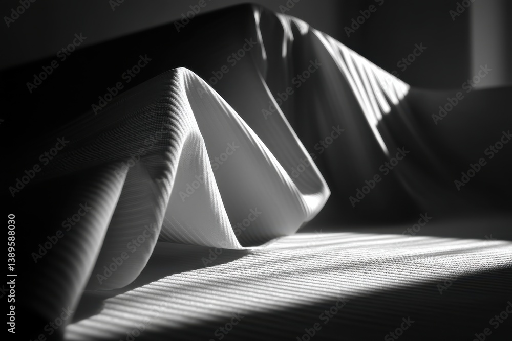 Poster abstract monochrome shot featuring textured fabric with dramatic folds, highlighted by light and sha
