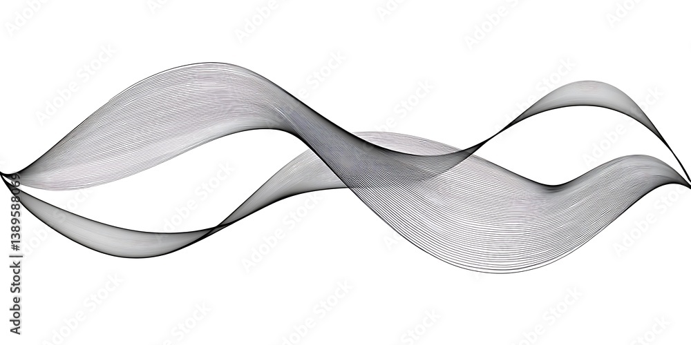 Poster Abstract wavy pattern with intertwining translucent lines on a white canvas