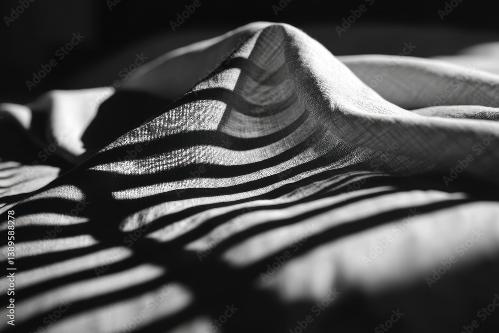 Poster abstract monochromatic image of fabric draped with strong shadows, highlighting its texture, creatin