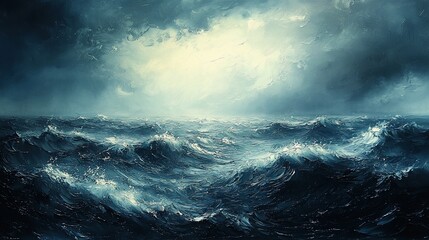 Fototapeta premium Stormy Seascape, Ocean, Dramatic Light