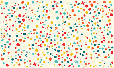 Whimsical Polka Plus Design Randomly spaced small plus signs mixed with dots of various colors for a fun, playful twist on traditional polka dots. Great for kids' decor or playful pattern