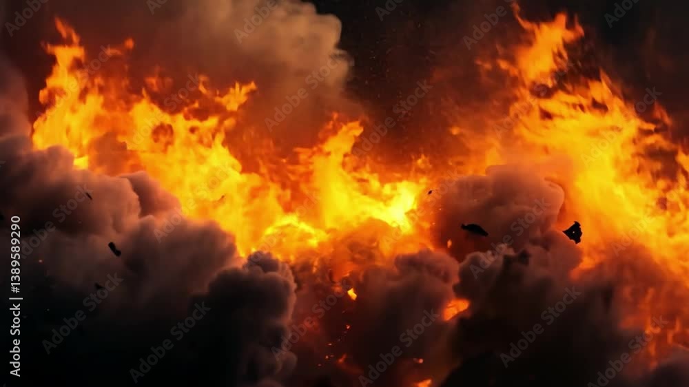 Poster dramatic explosion with flames and smoke creating a powerful visual impact captured in high definiti