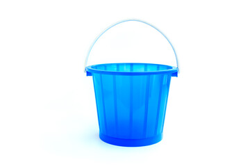 Blue plastic bucket isolated on white background, Plastic bucket with handle