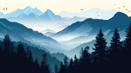 Vector collection of mountain landscape silhouettes and labels
