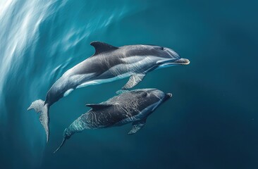 Fototapeta premium gray dolphins swimming in blue water