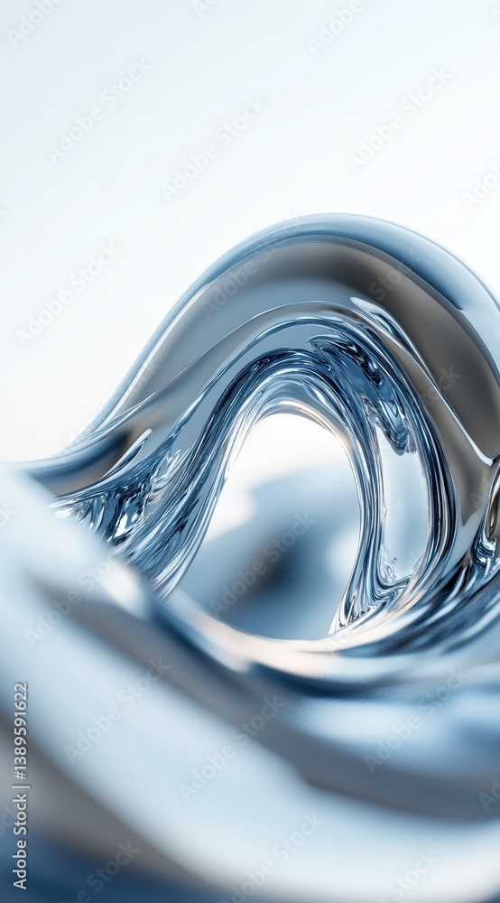 Poster abstract 3d rendering of a wavy blue metallic shape on white background a smooth fluid motion and dy