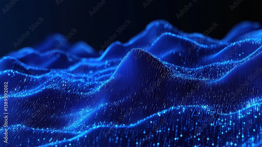 Poster abstract blue digital wave background with glowing particles and intricate network connections creat