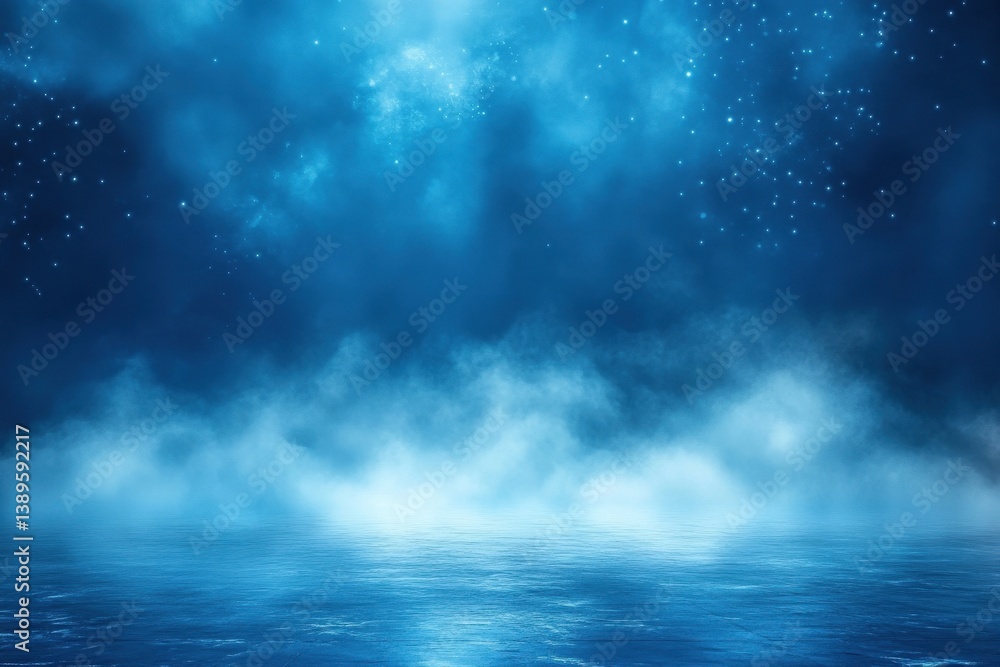 Aufkleber abstract blue night background with fog and glittering stars sparkling light and dark blue hues evok