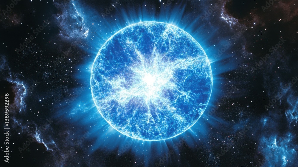 Poster abstract blue star illustration in deep space with nebula and stars cosmic sky background art with b